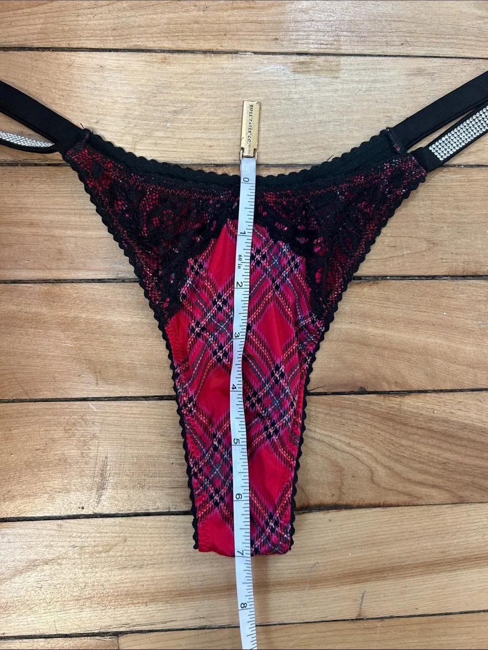 Victoria's Secret Red Plaid Lace Longline Bustier & Thong Set sz s 34B